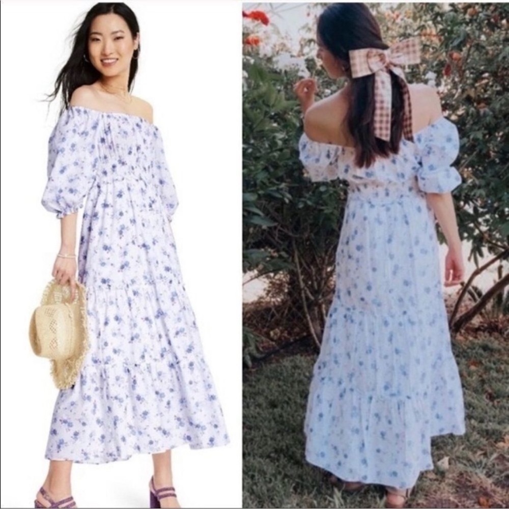 LoveShackFancy X Targets Gemma Blue Floral Off-Shoulder Maxi Dress